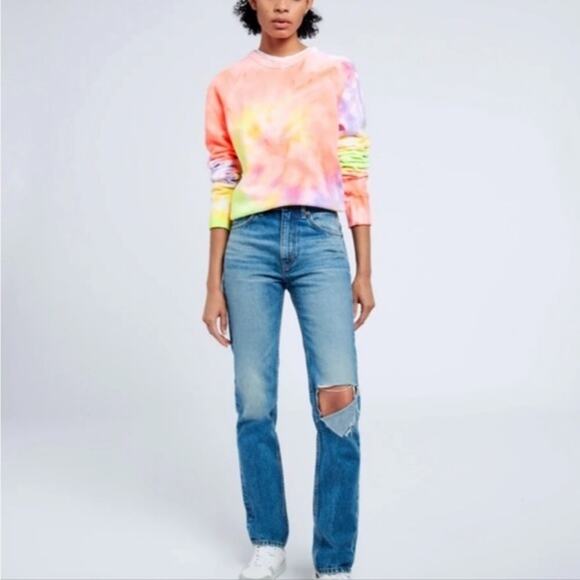 Hanes ReDone Neon Spiral Dye Raglan Crewneck XS NWT - Picture 2 of 7